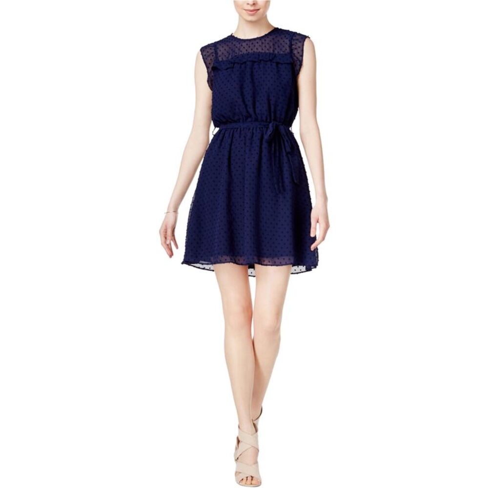 maison Jules Womens Swiss-Dot A-line Dress, Blue, M, DM